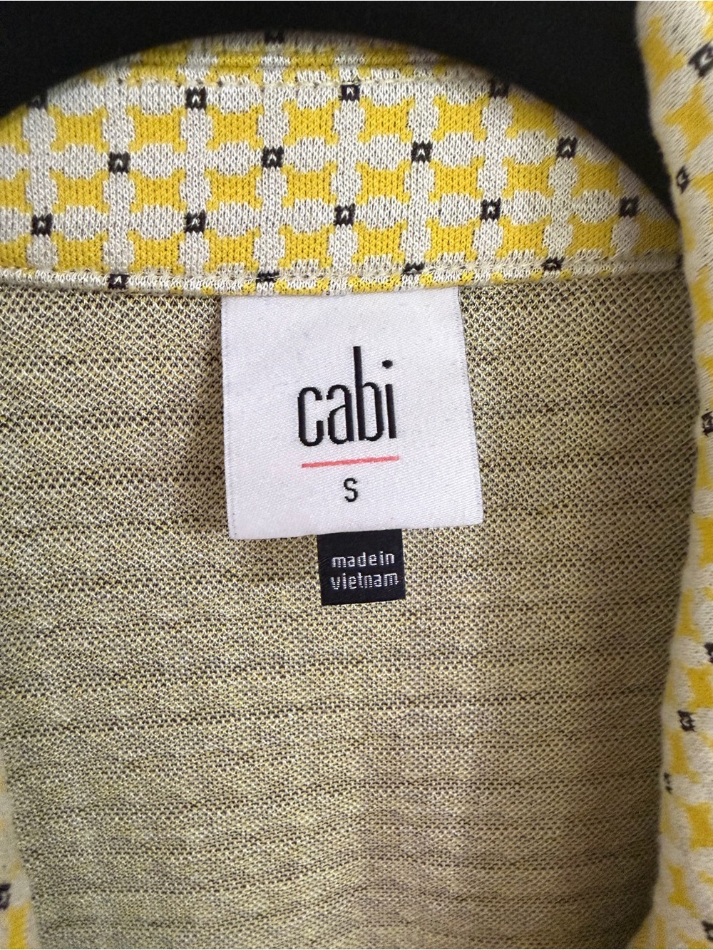 CAbi Hobnob Topper - Yellow Patterned Double-Breasted Peacoat with Ruffle Hem - Picture 2 of 10